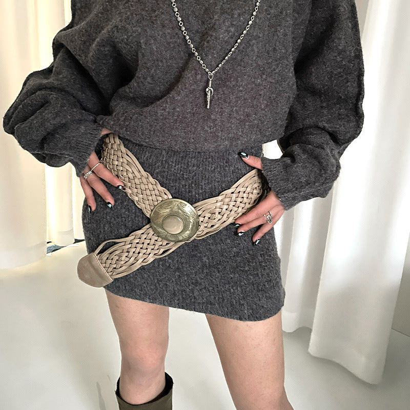 Szeroki pleciony pasek damski w stylu boho