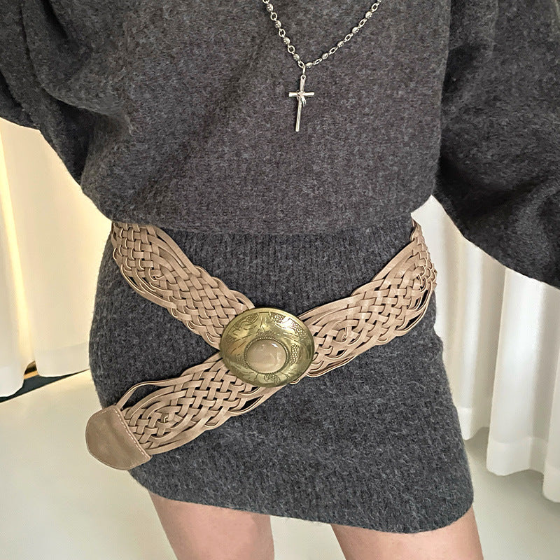 Szeroki pleciony pasek damski w stylu boho