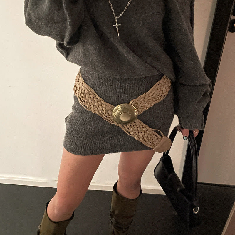 Szeroki pleciony pasek damski w stylu boho