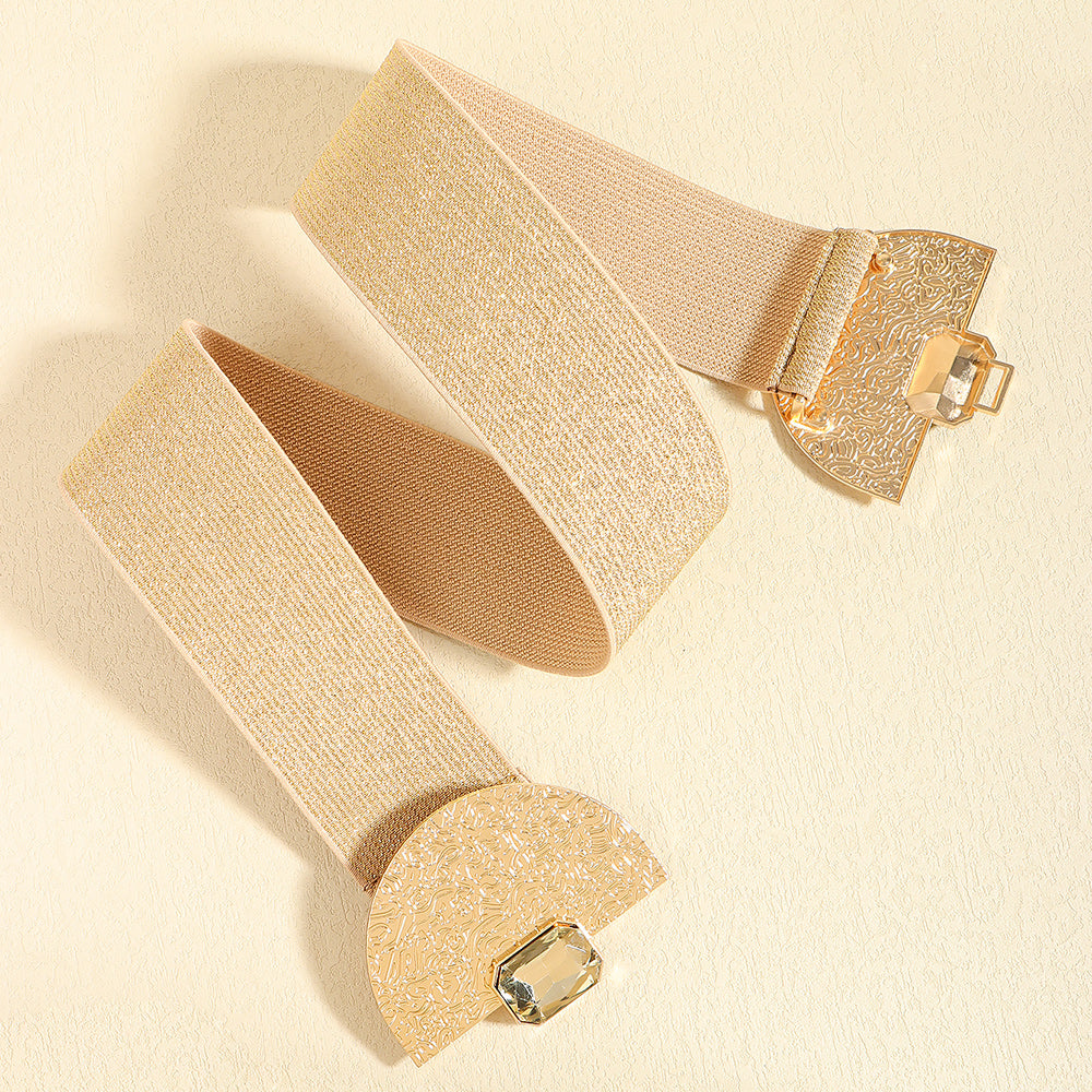 Fashion Stretch Women Glittering With Pearls Elastic Belt De